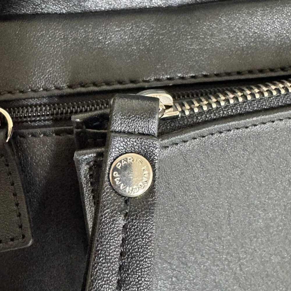 Longchamp Black Leather Colorful Stripes Briefcase and Pouch Set Signature